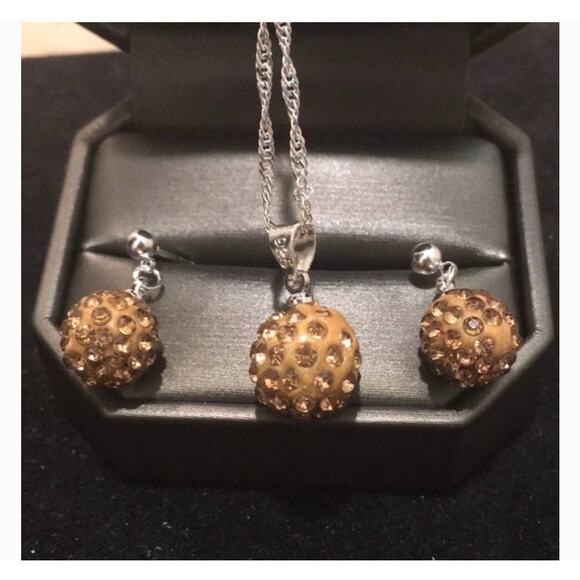 Red Crystal Rhinestone Gemstone Birthstone Ball Necklace & Drop Earrings Set - Picture 4 of 4